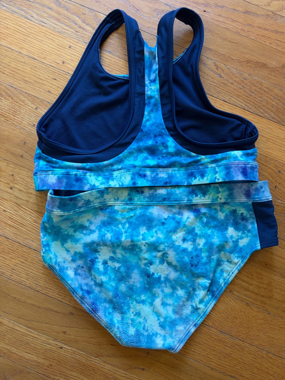 Athleta Girl L 12 Blue Tie-Dye Racerback Two-Piece bikini (please note pilling) - Picture 4 of 5